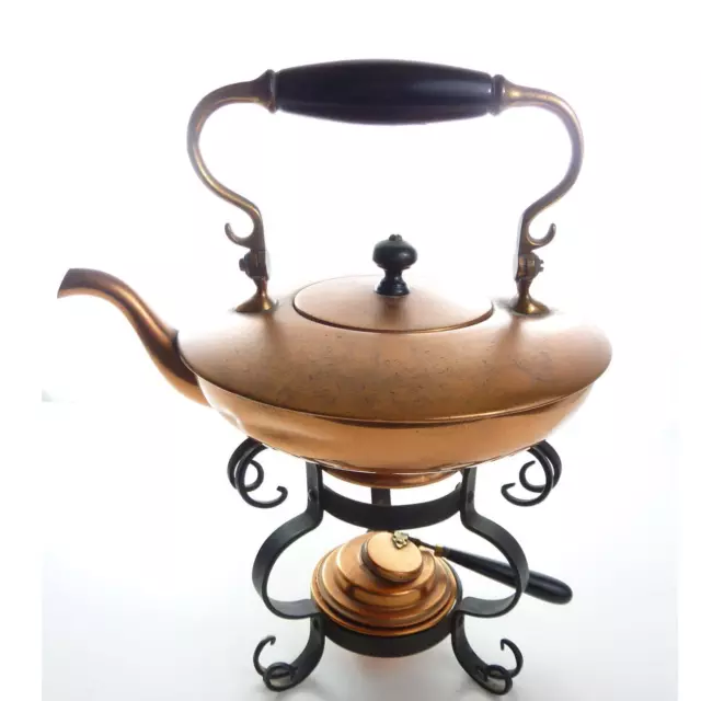 Vintage Copper Tea Pot with Stand Warmer Teapot, Tea Coffee Station Decor