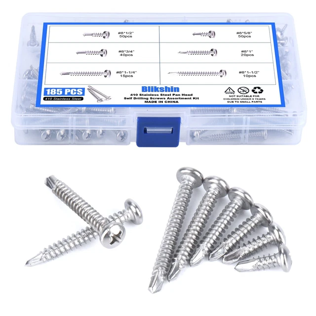 #8 Tornillos Tek 410 acero inoxidable #8 x 1/2"" a 1-1/2"" Phillips Pan Sel...