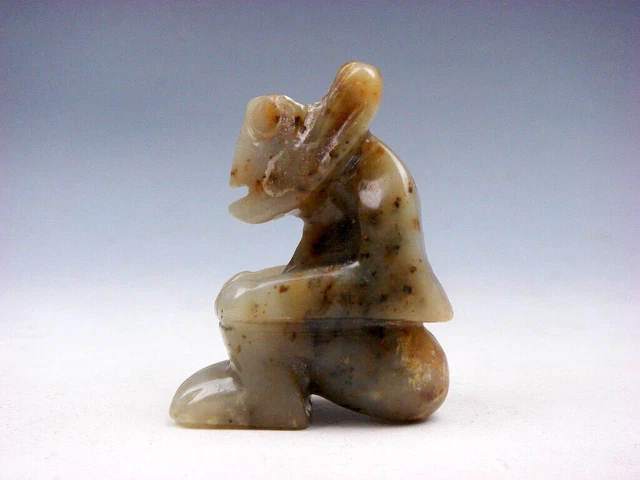 Old Nephrite Jade Stone Carved Sculpture Ancient Warrior Seated #08032303