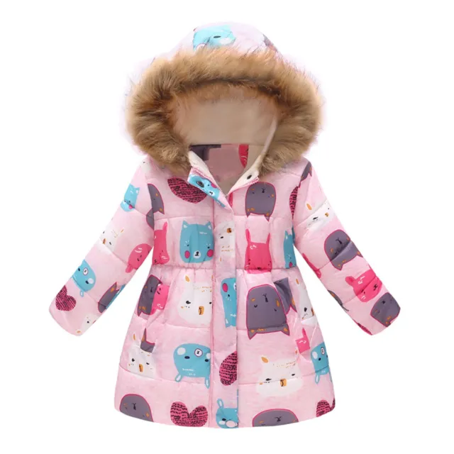 Jacket Coat Windproof Warm Cartoon Animal Print Pockets Girls Coat Ultra Soft