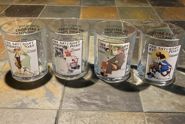 Set of 4 Tumblers Norman Rockwell The Saturday Evening Post 12 ounce tumblers