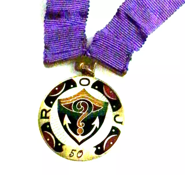 Vintage Royal Order of Jesters Medal Medallion With Purple Ribbon ROJ Masonic 50