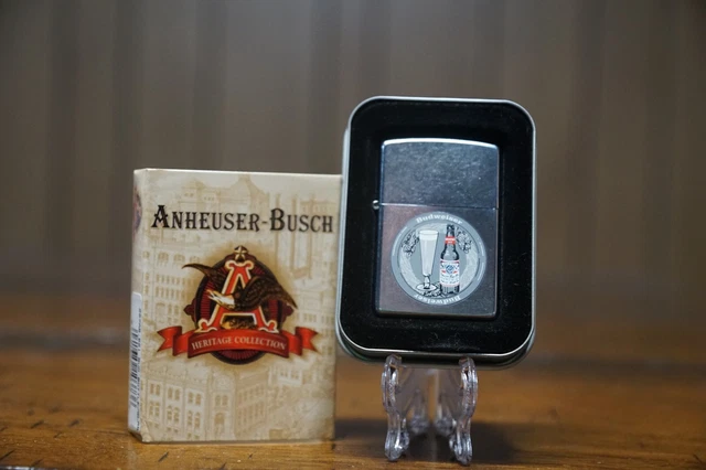 Budweiser Beer Bottle & Glass Zippo Lighter Mint In Box 2003