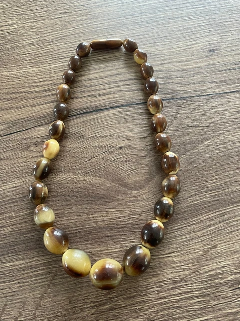 Ancien Collier Sautoir Rétro Avec Boule En Corne - Occasion, Style Vintage
