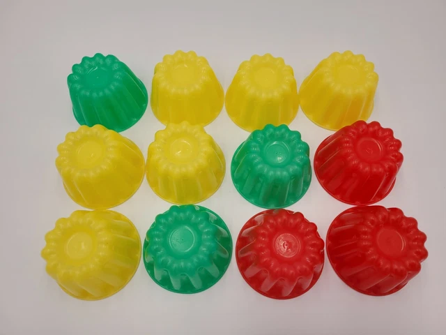 Moldes de gelatina de colección molde rojo amarillo verde gelatina retro años 70 MCM postre de cocina
