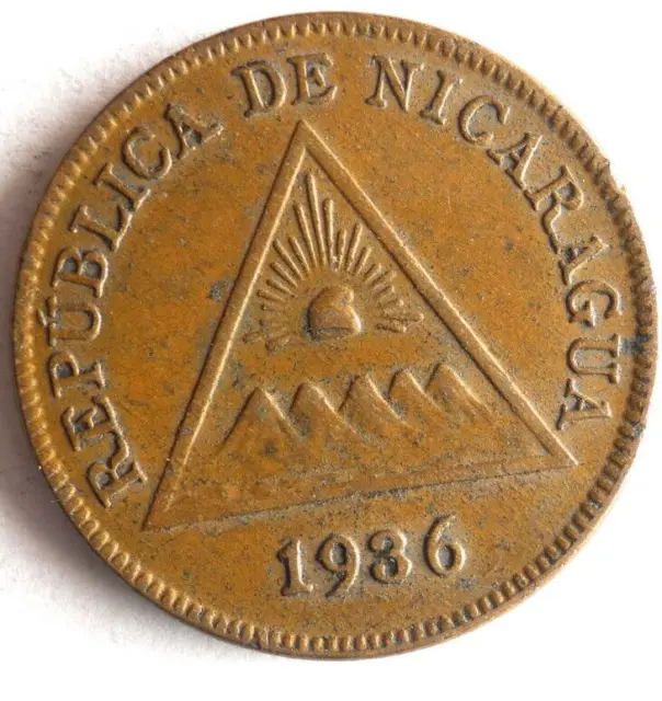 1936 NICARAGUA CENTAVO - Excellent Coin Latin Bin #6