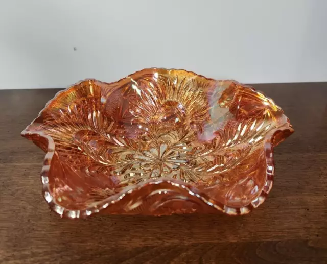 Brockwitz Curved Star - Headdress Marigold Carnival Glass Bowl