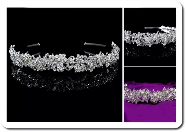 Braut Diadem Tiara Haarreif  Kristall Strass Metall Hochzeit Blumen