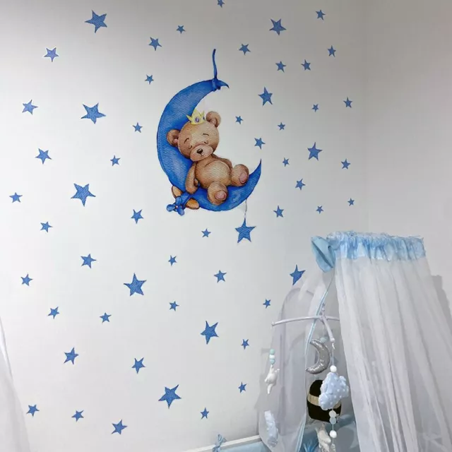 Kinderzimmer Wand Tattoo Teddybär Schlafend auf dem Mond Prinz Blau Babyzimmer