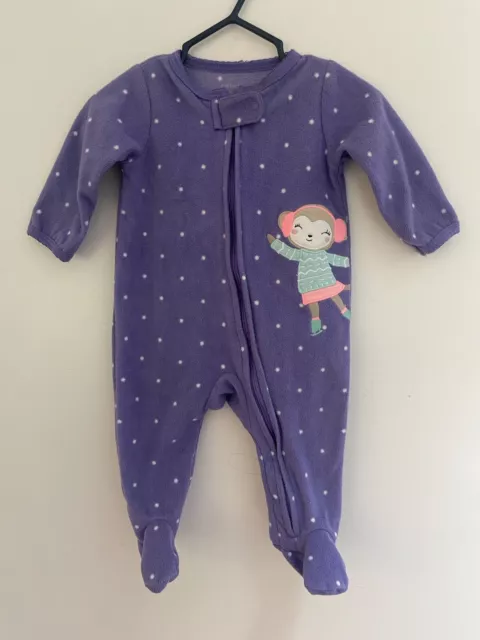 Carters Baby Girl Cute Monkey Small Polka Dot Cozy Fleece Sleep & Play Purple 3M