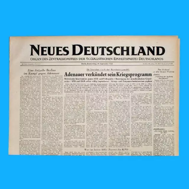 DDR Neues Deutschland September 1953 Geburtstag Hochzeit 70. 71. 72. 73. 74. ST