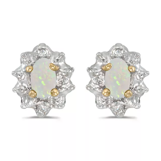 LXR 14k Gelbgold Oval Opal und Diamant Ohrringe 0.16 ct
