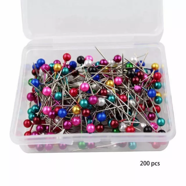 200 Pearl Pins Dressmaking Craft Sewing Hemming Tailors Pins Assorted 38mm