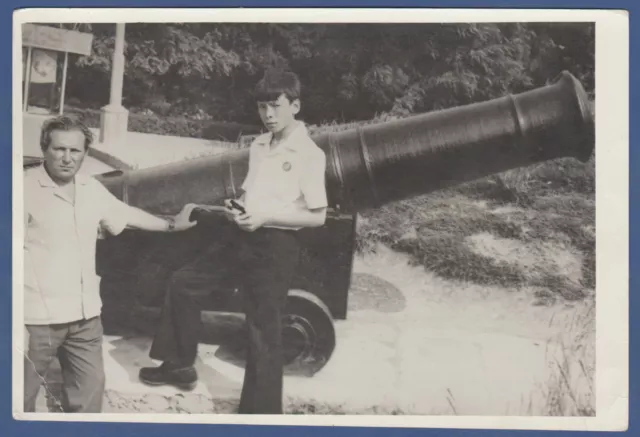 Boys Handsome Young Guys by the Gun Soviet Vintage Photo USSR