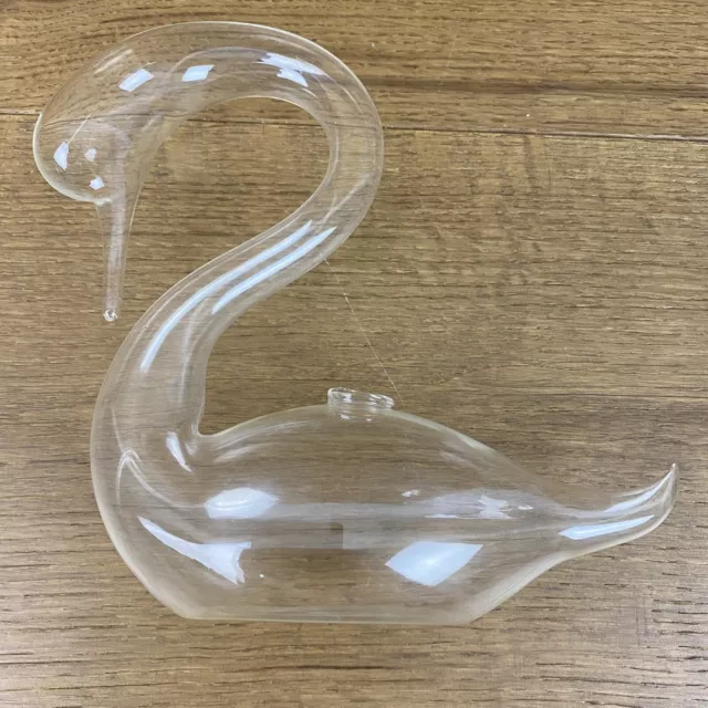 Vintage Hand Blown Clear Glass Swan Bud Vase Art Hollow Thin Delicate Figure