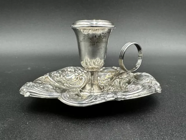 Antique Gorham Vintage Sterling Silver Repousse Chamberstick #324 With Handle