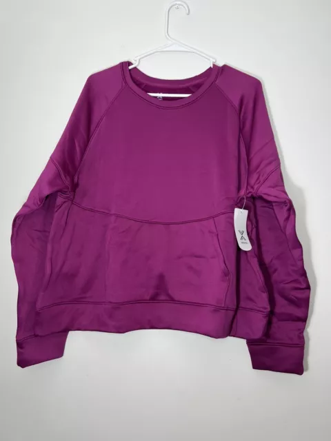 Xersion Womens Crew Neck Long Sleeve pullover, Kangaroo pocket 1X Berry Purple