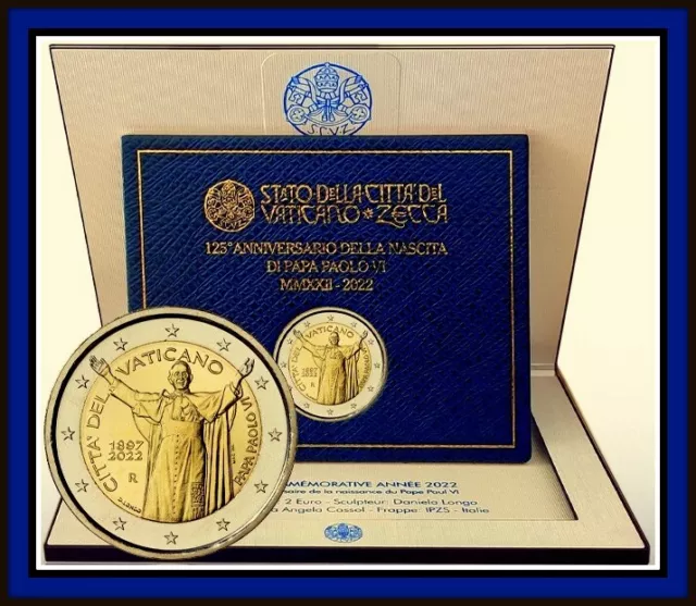 Vatikan 2 Euro Gedenkmünze 2022 - 125. Geburtstag von Papst Paul VI -