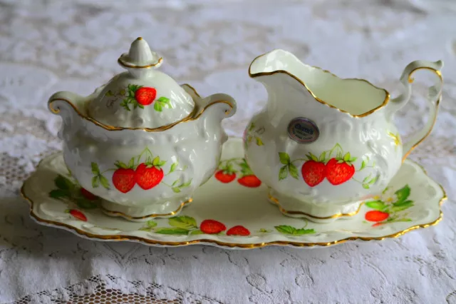 Antique, Queens Virginia Strawberry Tea creamer and sugar bowl.