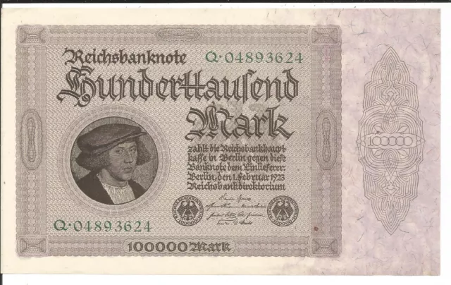 Reichsbanknote,100000 Mark 1923,großes Format,fast Kassenfrisch!