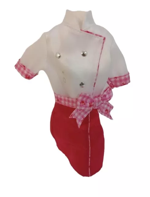 Mattel Barbie Doll Outfit Dress Red White Bow 1 Piece Above Knee Silver Buttons