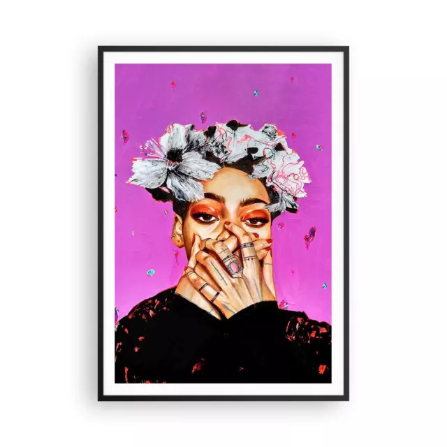 Cuadro Poster de Pared 70x100cm Marco Mujer Retrato Corona De Flores Wall Art