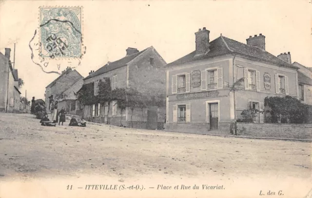 Cpa 91 Itteville Place Et Rue Du Vicariat