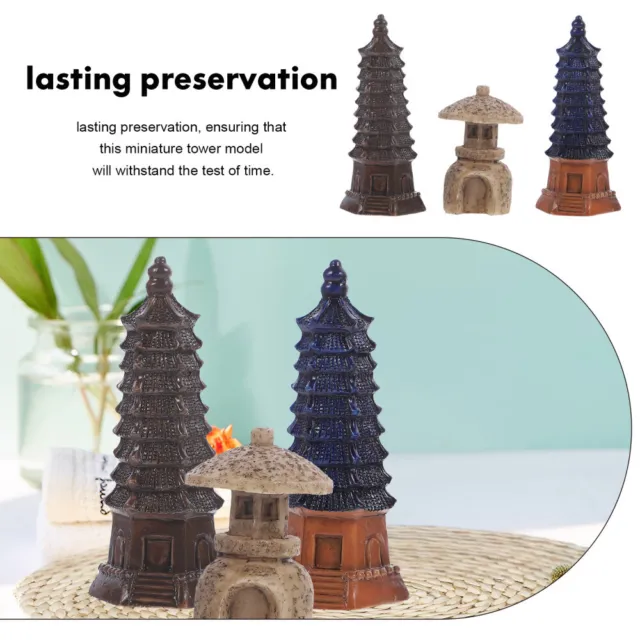 3pcs Mini Pavilion Statue Resin Pavilion Bonsai Micro Landscape Pagoda 3