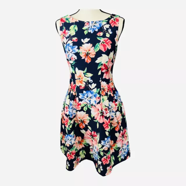 $119 Nordstrom Vince Camuto Navy Floral Dress~Fully Lined~Size 4 NWT