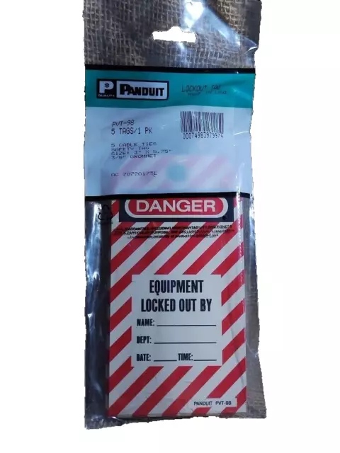 Panduit PVT-98 - Equipment Lockout Tags - New Pack of Five Safety Tags