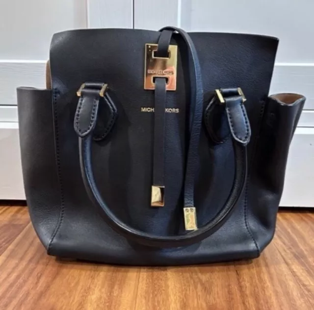 Michael Kors Collection Black and Gold XS Miranda Leather Crossbody Handbag
