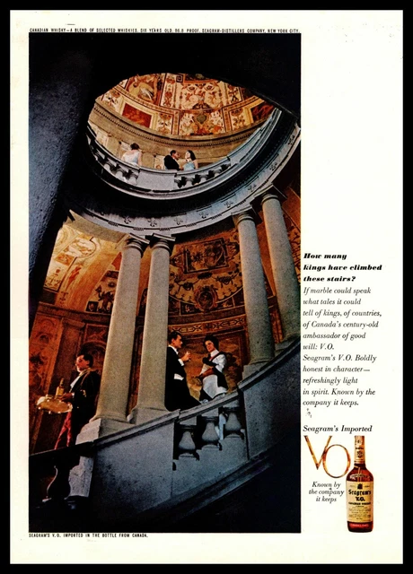 1962 Seagram's V.O. Canadian Whisky Spiral Staircase Pillars Vintage Print Ad