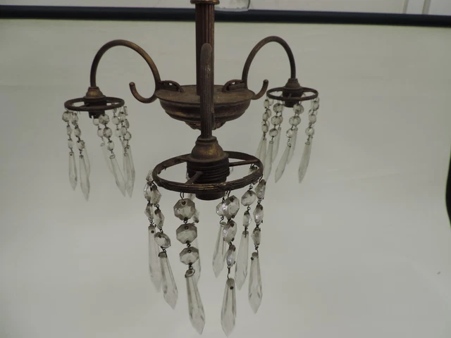 Antique/Vintage 3 Arm Chandalier/Ceiling Light w/ Crystal Drops