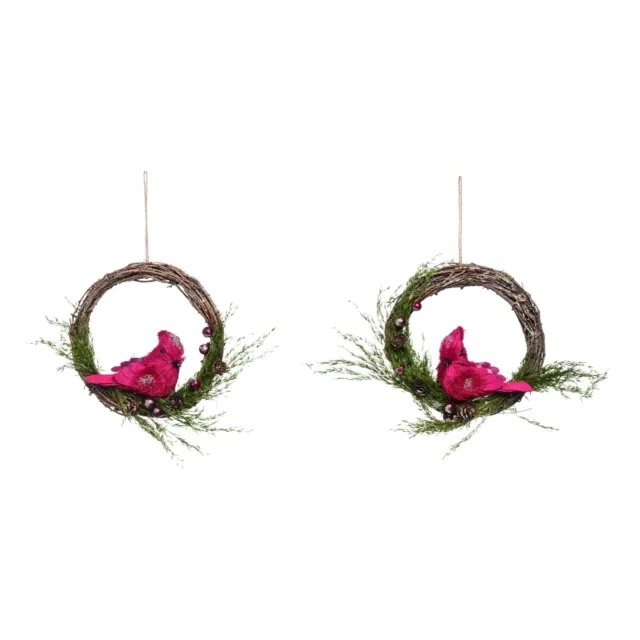 Transpac Wood 8 in. Multicolor Christmas Cardinal Ring Decor