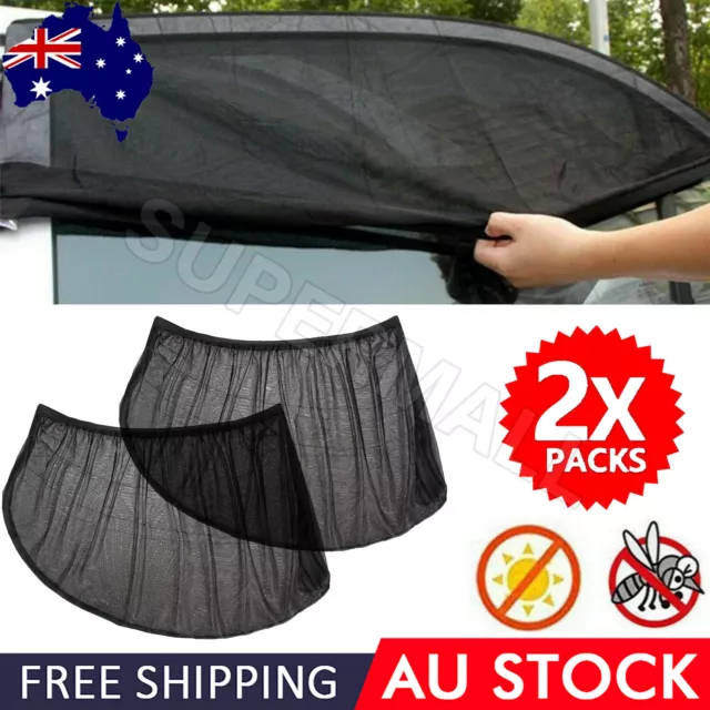 2x Universal Car Front Side Window Sunshade Covers UV Protect Mesh Curtain  Black