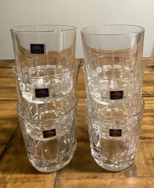 VTG Lady Victoria Crystal Stemware Six On the Rocks Glasses Chantelle 10 oz NEW