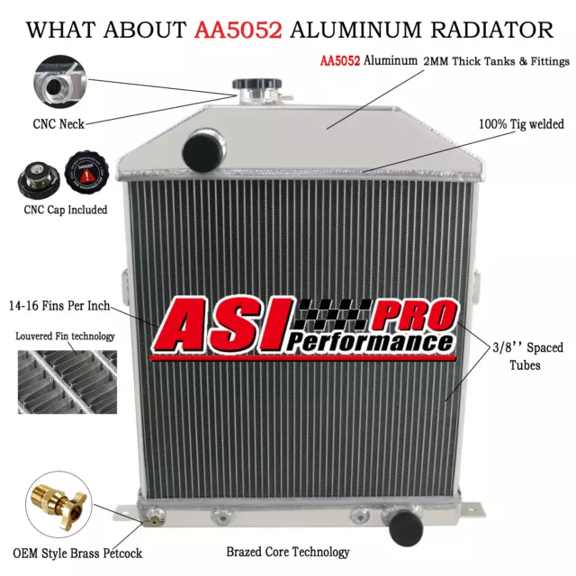 4-Row Aluminum Radiator Fits 1942-48 Ford Mercury Coupe Sedan Deluxe Chevy V8