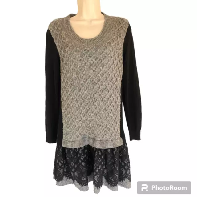 Twin Set Simona Barbieri Wool Lace Mixed Media Sweater Dress S EUC Designer