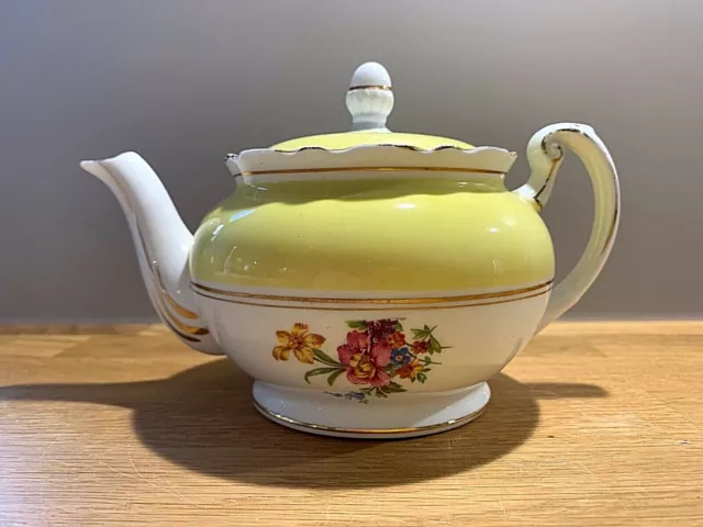 Rare Foley E B & Co VL468 China Small Yellow, White & Gold Teapot