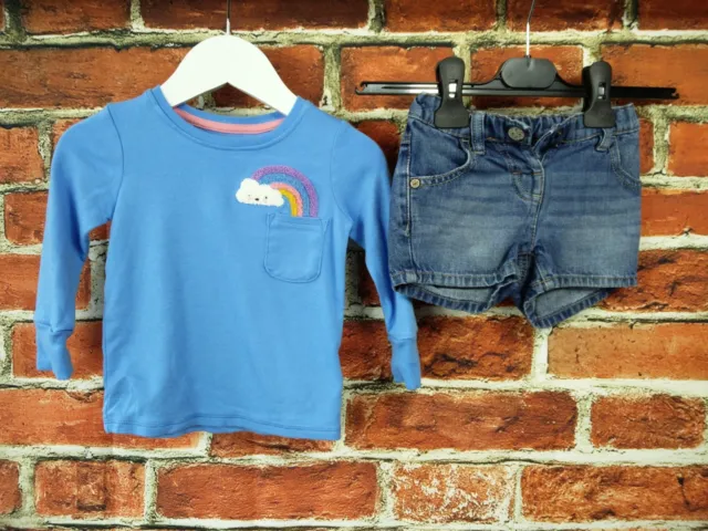 Baby Girl Bundle Age 9-12 Mths Next Blue Rainbow Long Sleeve T-Shirt Shorts 80Cm