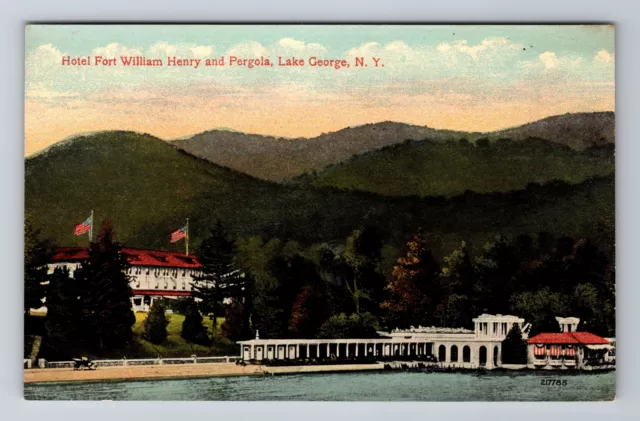 Lake George NY-New York, Hotel Fort William Henry & Pergola, Vintage Postcard