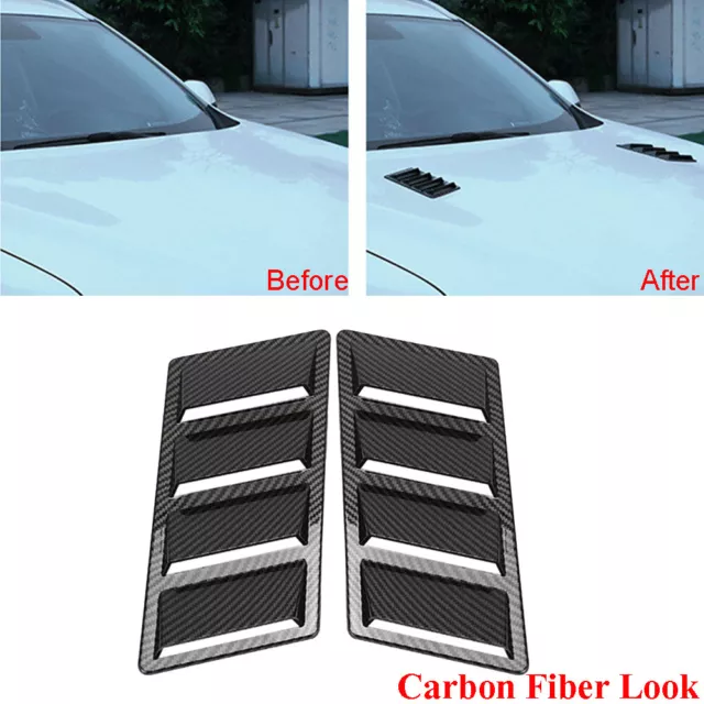 2x Carbon Fiber Look Car Fender Side Hood Decor Air Flow Scoop Bonnet Vent Cover