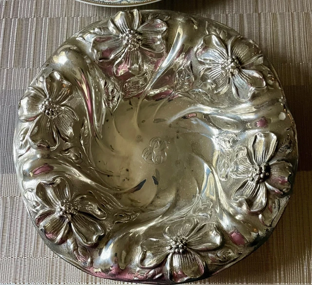 Antique - 925/1000 Fine Sterling Silver - Floral Art Nouveau Bowl Repousse Style