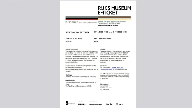 2 biglietti elettronici mostra/mostra Vermeer Rijksmuseum Amsterdam, 04.04. 17:15 5