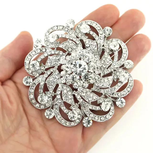 10 Ct Round Cut Simulated Diamond Lovely Flower Brooch Pin 14k White Gold Plated