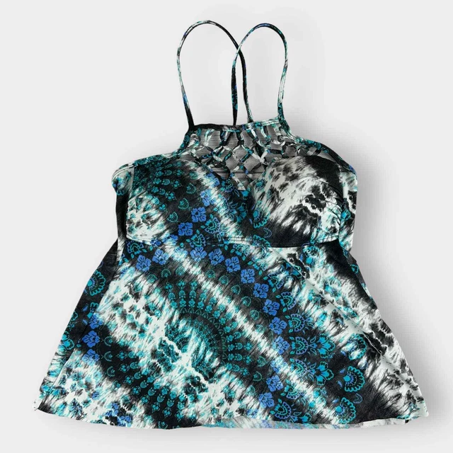Apt. 9 Tankini Swim Top Tie-Dye Paisley Woven Front X-Back Blue White Small
