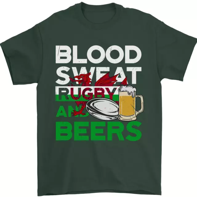 T-shirt da uomo Blood Sweat Rugby and Beers Wales divertente 100% cotone 2