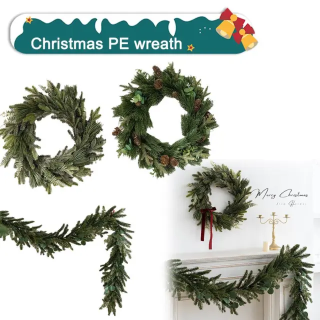 Artificial Christmas Wreath Pine Green Decorative Hanging Xmas Wreath- Door W2O6