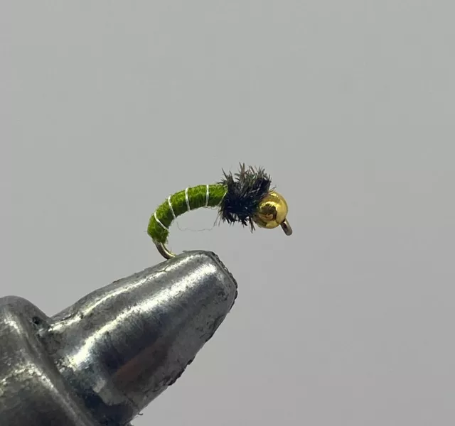 One Dozen (12) - Tungsten Beadhead Zebra Midge - Olive - Nymph