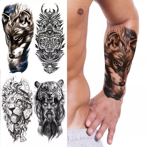 Brazo Banda Tatuaje Hombres Niño Negro Temporal Impermeable Lobo Tigre Rey León Tribal